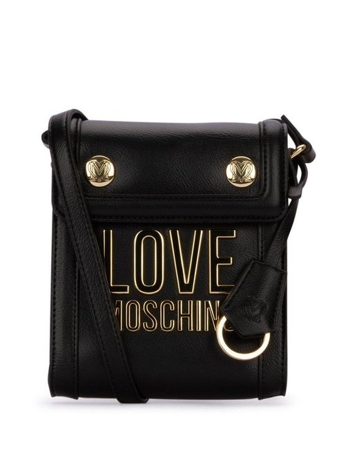 Love Moschino Logo Lettering Stud Detailed Crossbody Bag in Black | Lyst