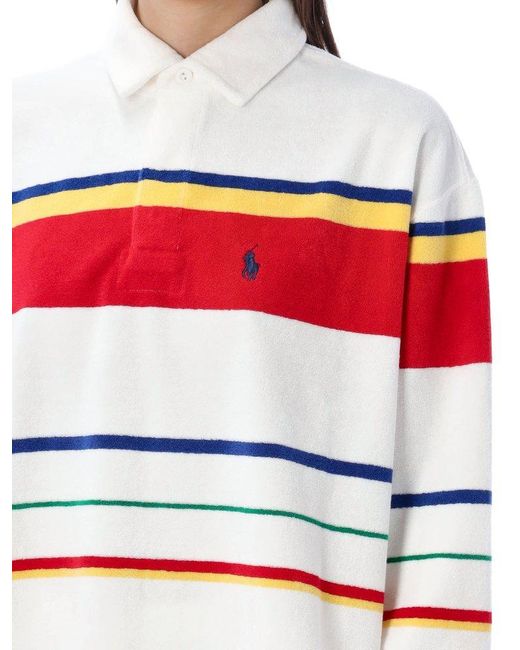 Polo Ralph Lauren Red Striped Long-sleeve Terry-effect Rugby Top