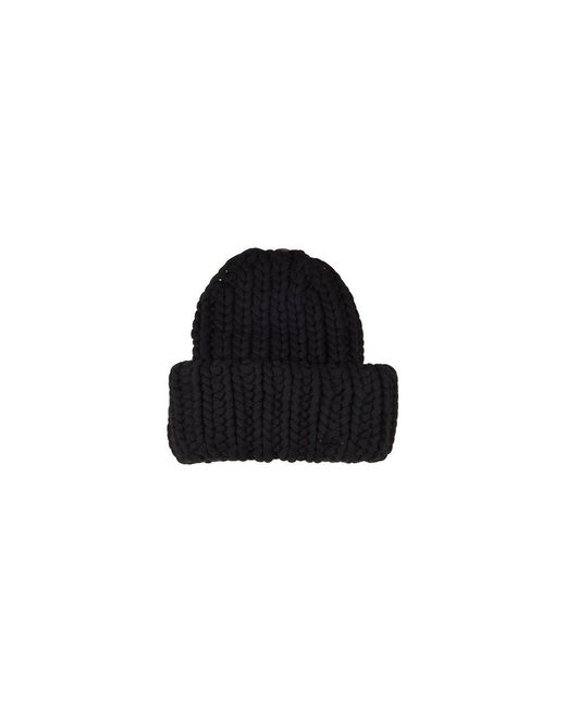 DSquared² Black Logo-plaque Ribbed-knitted Beanie Hat