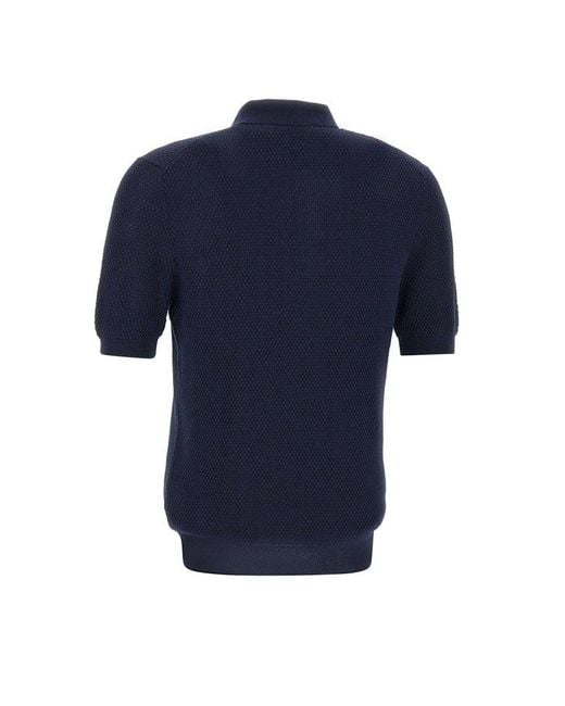 Gran Sasso Blue Ribbed Trim Polo Shirt for men