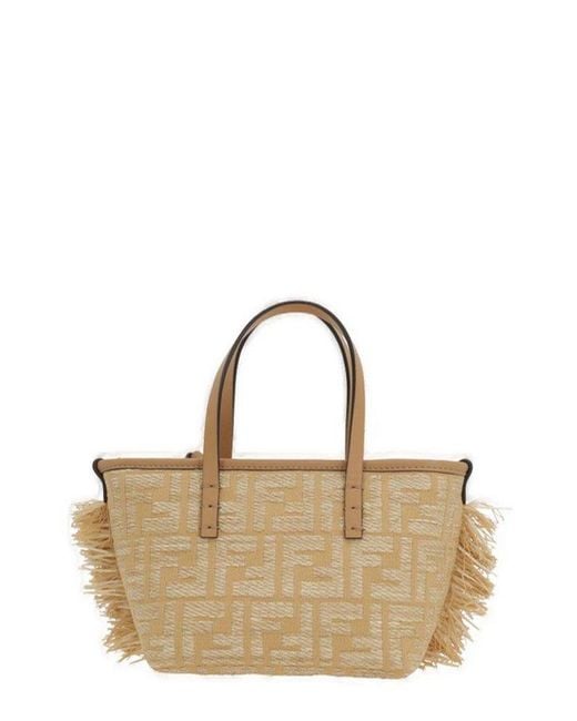 トートバッグ FENDI ROLL MINI TOTE BAG IN FF JACQUARD AND RAFFIA Fendi 'roll Mini' Shopping Bag | italist