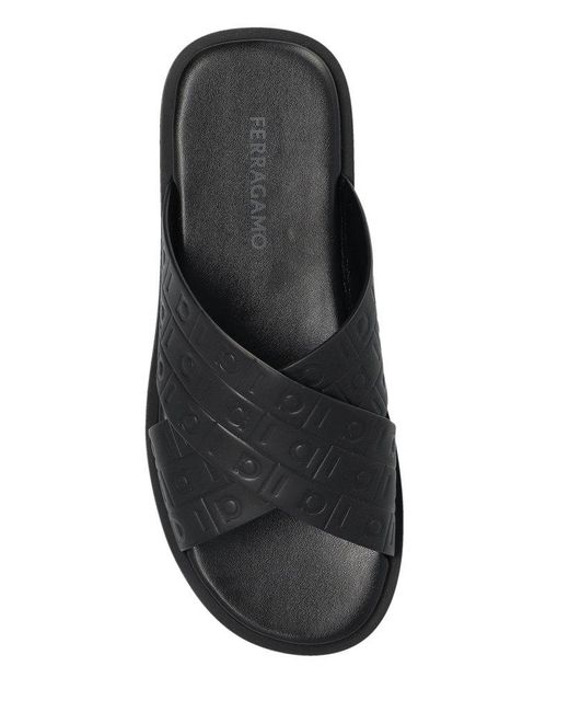 Ferragamo Black Monogram Sandals for men