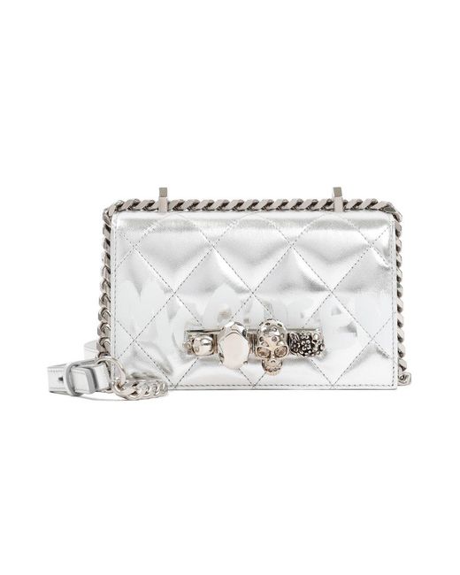 Alexander McQueen Metallic Quilted Mini Crossbody Bag in White Lyst