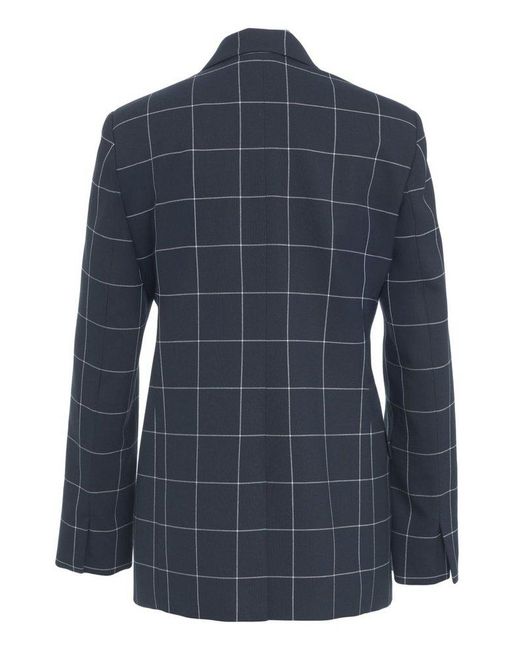 Liu Jo Blue Double-Breasted Check Blazer