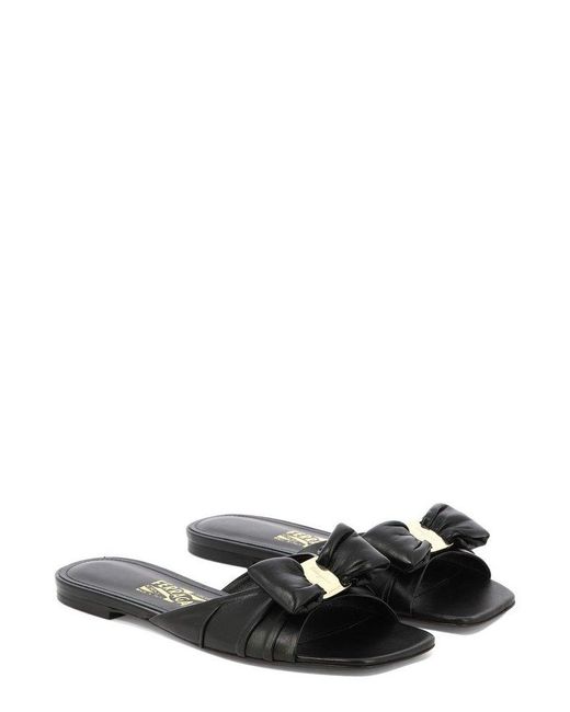 Ferragamo Black Vara Bow-detailed Slip-on Slides