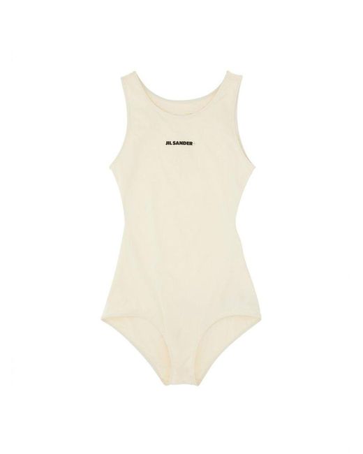 Jil Sander White One Piece Swimsuit With Logo