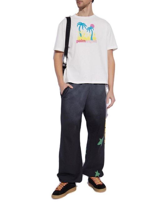 Palm Angels White T-Shirt With Print for men