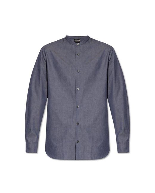 Emporio Armani Blue Shirt With Standing Collar, for men