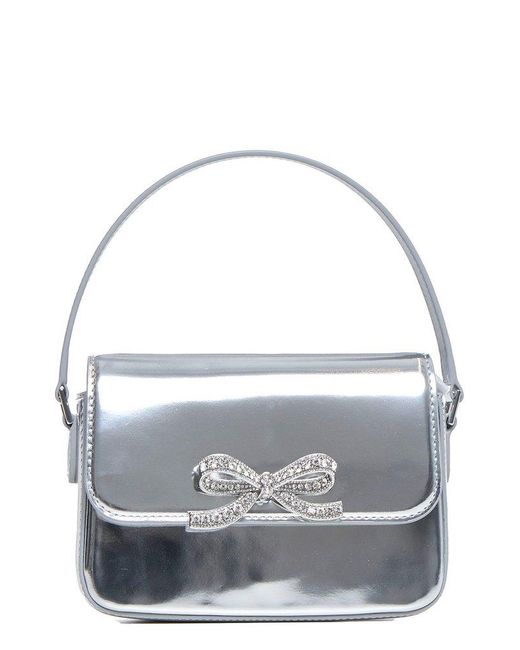 Self-Portrait White Bow-Embellished Micro Baguette Bag