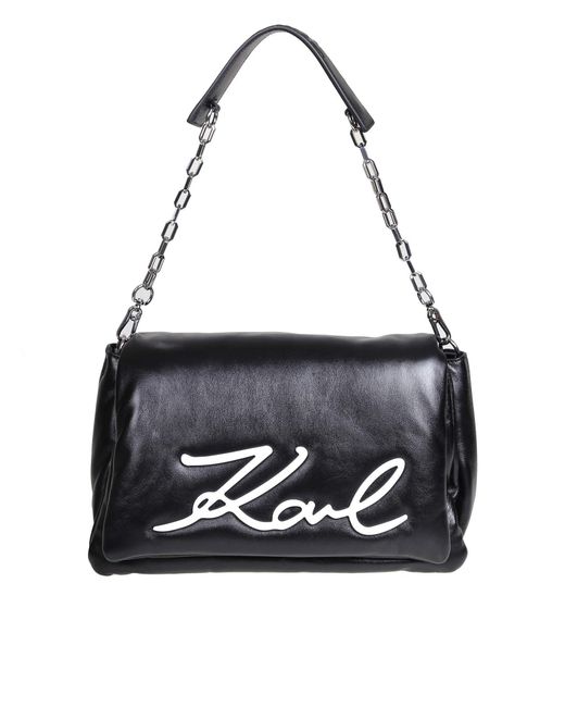Karl Lagerfeld Black K / Signature Large Shoulder Bag In Soft Leather