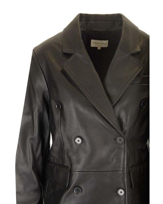Loulou de Saison Black Benetra Double Breasted Leather Jacket