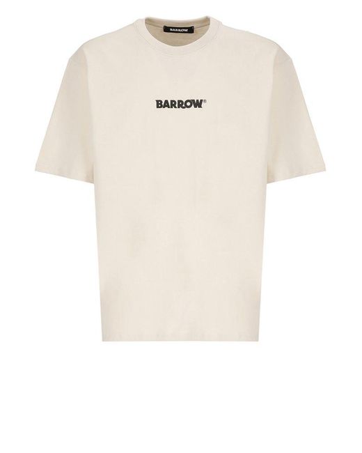 Barrow White Logo Printed Crewneck T-shirt for men