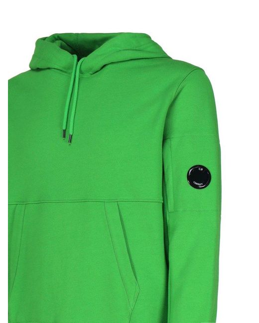 C P Company Green Fleece Hoodie With Diagonal Relief for men