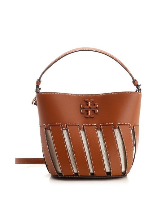Tory Burch Brown Mcgraw Cut-out Small Bucket Bag