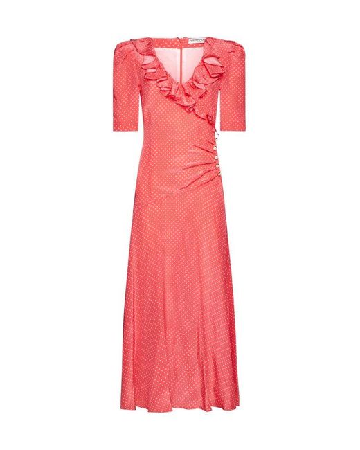 Alessandra Rich Pink V-neck Ruffled Dress