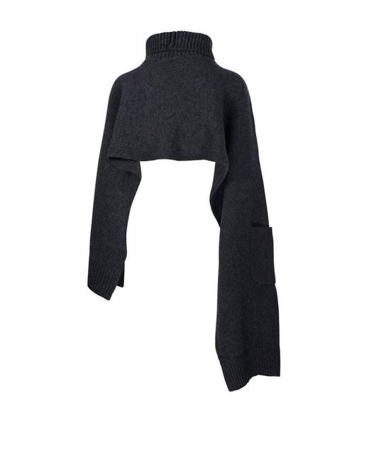 Sandbeige Blue Cropped Turtleneck Sweater