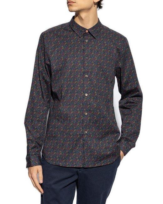 PS by Paul Smith Gray Floral Pattern Shirt, for men