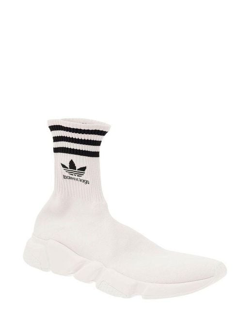 Balenciaga White X Adidas Logo Embroidered Sock Sneakers for men