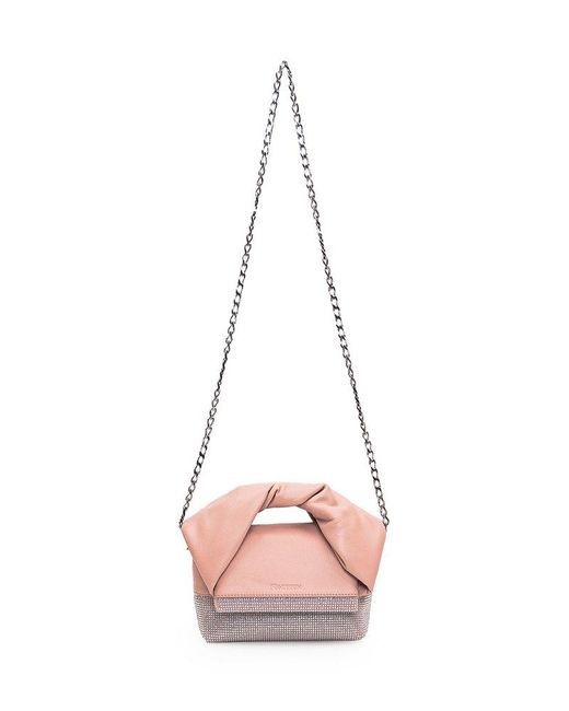 J.W. Anderson Pink Crystal Embellishment Small Twister Tote Bag