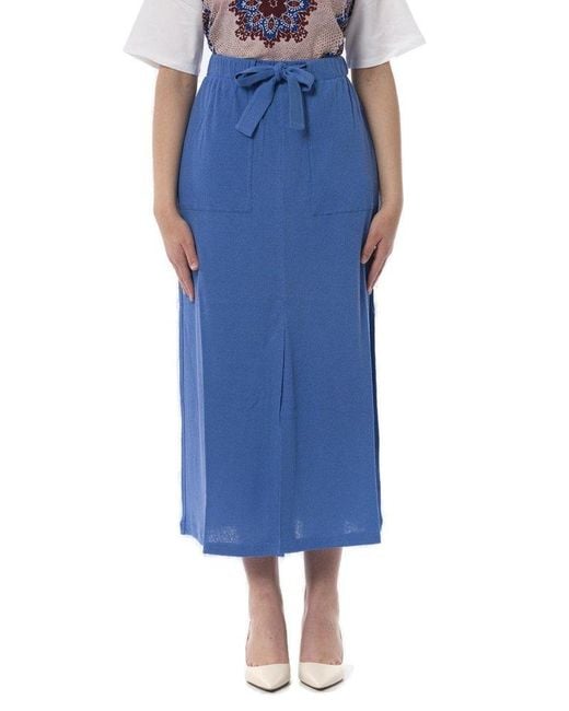 Max Mara Blue Straight Cut Pleated Midi Skirt
