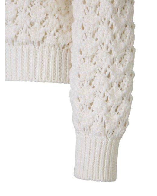 Loro Piana White Crochet Knitted Crewneck Jumper