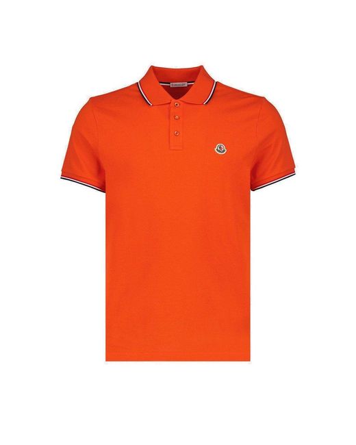 Moncler Orange Cotton Pique Polo Shirt for men