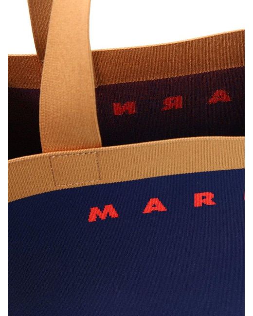 Marni Blue Logo Jacquard Medium Tote Bag