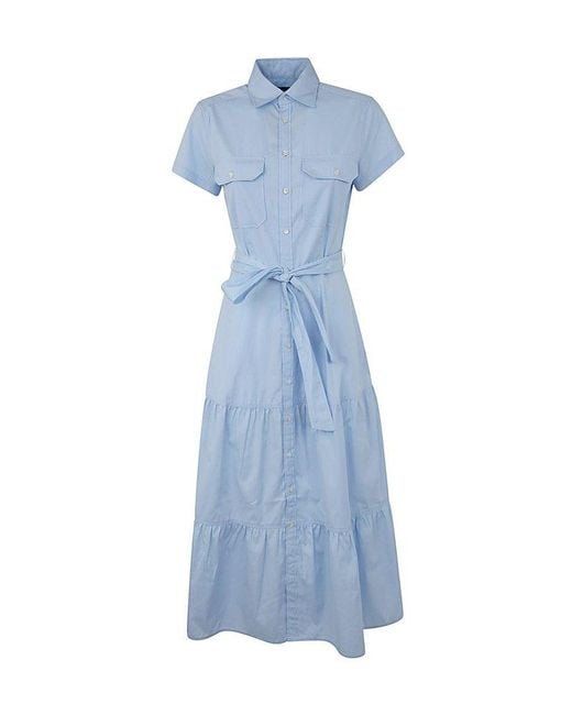 Polo Ralph Lauren Button-up Belted Dress in Blue | Lyst