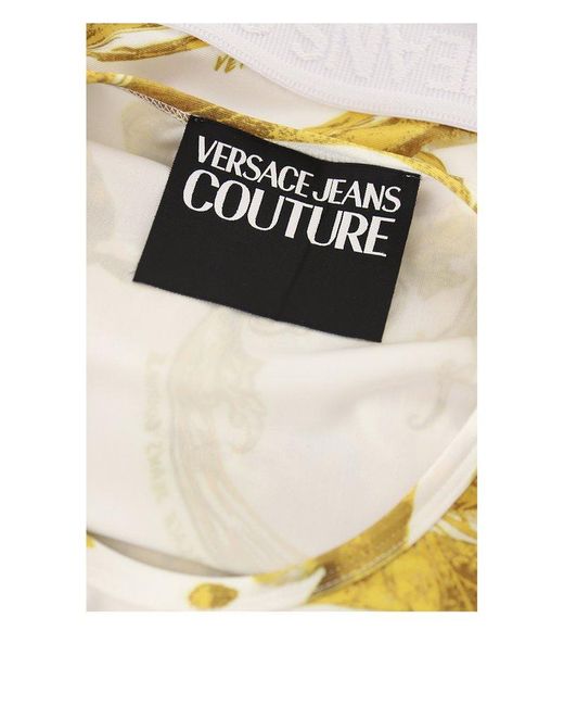 Versace Jeans Couture Yellow Graphic Printed Cropped Top