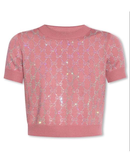 Gucci Pink Wool Top With Glossy Appliqués