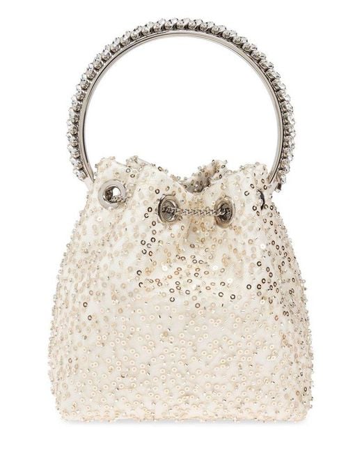 Jimmy Choo Natural Bon Bon Sequin Embellished Tote Bag