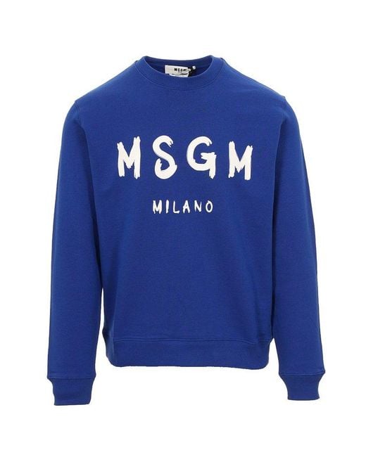 MSGM Logo Printed Crewneck Sweatshirt in Blue for Men | Lyst UK
