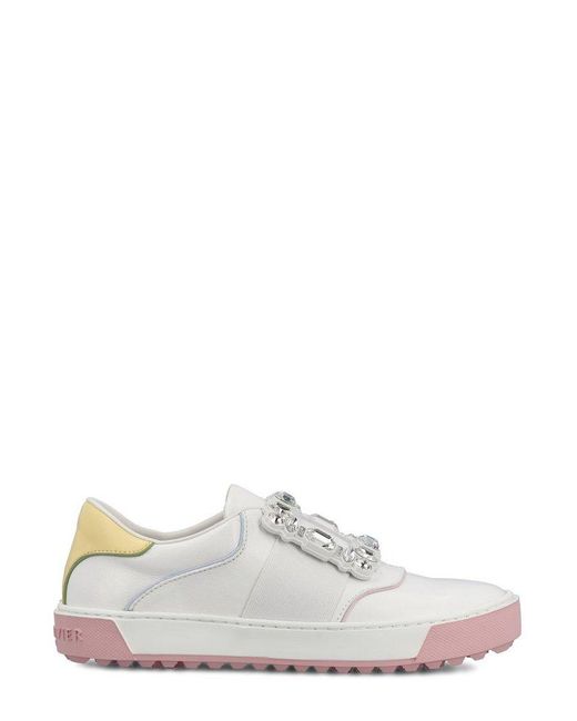 Roger Vivier White Strass Buckle Low-top Sneakers