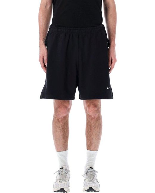 Nike Black Solo Swoosh Embroidered Fleece Shorts for men