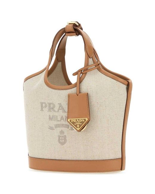 Prada Brown Logo Print Mini Bucket Bag