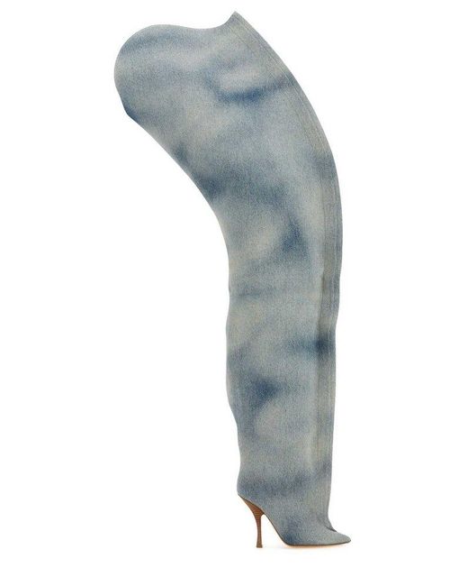 Y. Project Gray Pointed-toe Denim Thigh-high Boots