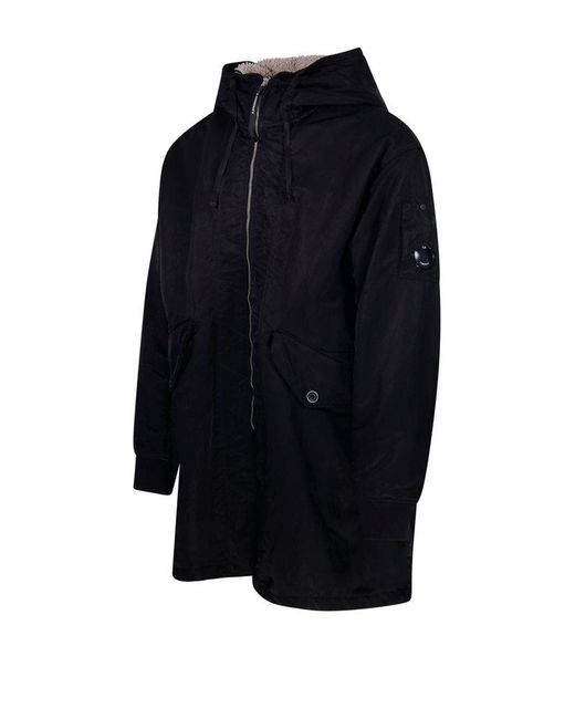 C P Company Blue Lens-Detailed Hooded Parka for men