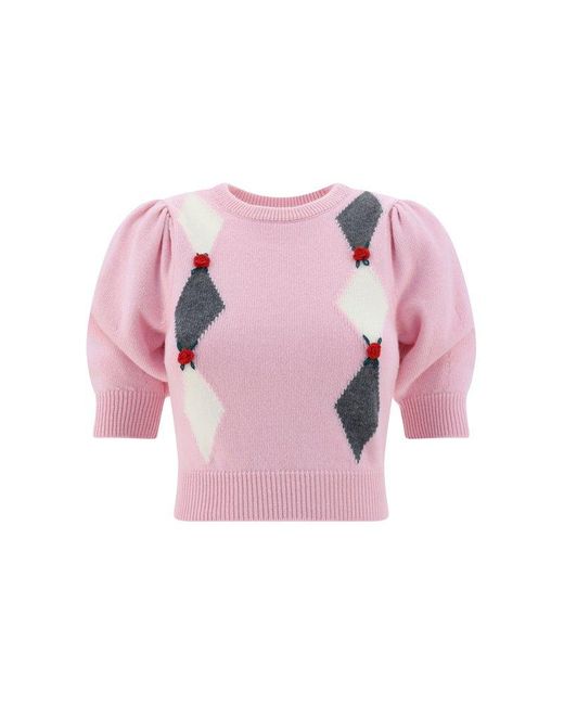 Alessandra Rich Pink Diamond-knit Cropped Jumper