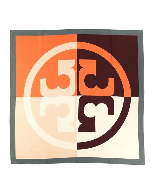 Tory Burch Orange "color-block" Scarf With Logo