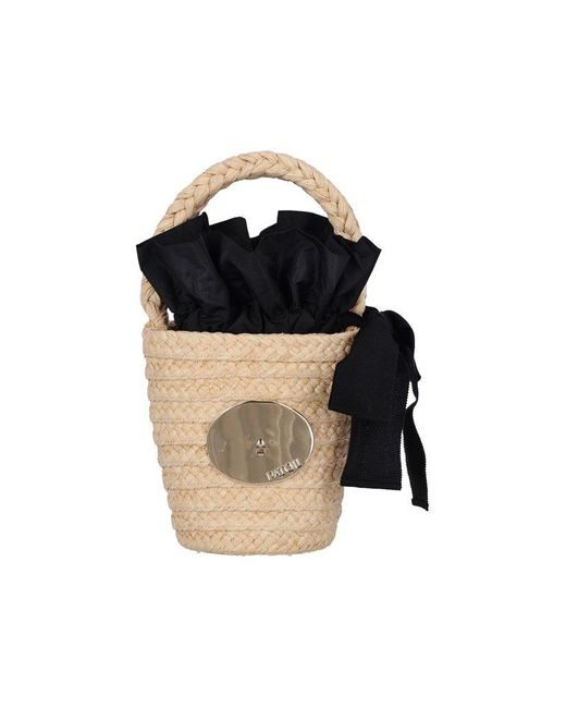 Patou Black Raffia Bucket Bag