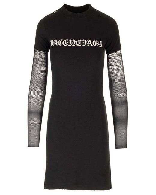 Balenciaga Black Midi Dress With Gothic Logo