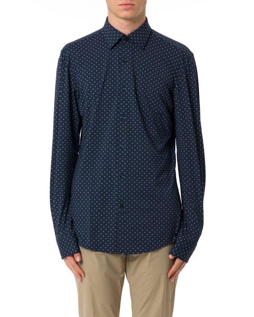 Boss Blue Geometric-Print Performance-Stretch Slim Fit Shirt for men