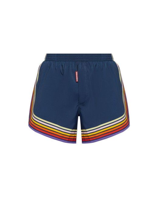 DSquared² Blue Striped Swim Shorts for men
