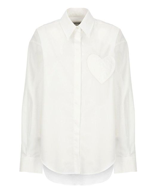 Moschino White Jeans Heart-patch Long-sleeved Shirt