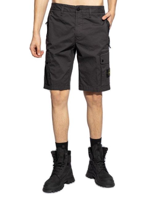 Stone Island Black Shorts With A Patch for men