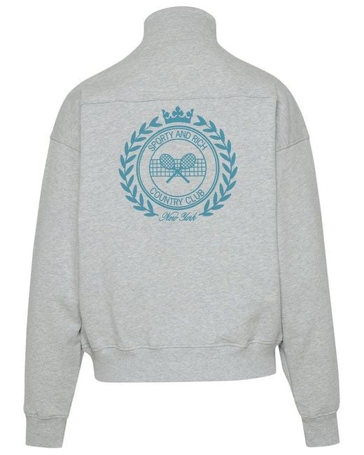 Sporty & Rich Gray Logo Printed High Neck Sweatshirt