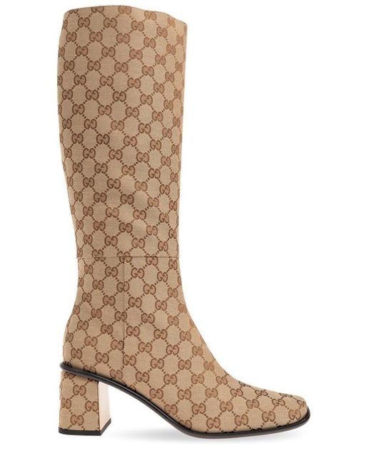 Gucci Brown Gg Supreme-Canvas Knee-High Boots
