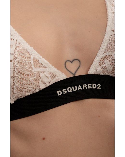 DSquared² White Logo Laced Elasticated Waistband Bra