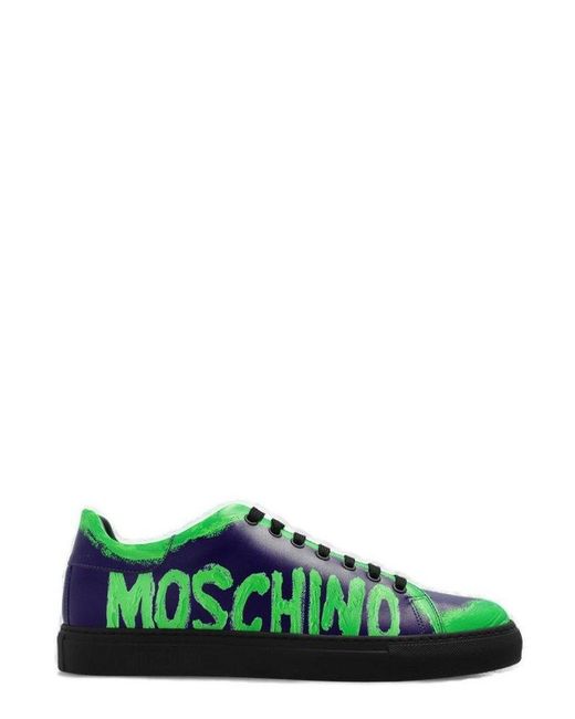 Moschino Green Logo Printed Low-top Sneakers for men