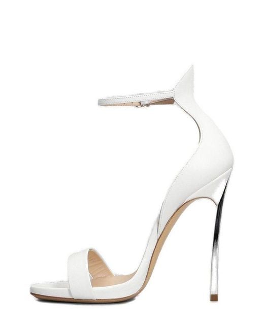 Casadei White Blade Ankle-Strap Heeled Sandals